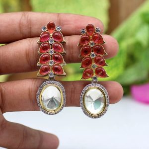 Magenta Color American Diamond Earrings-0