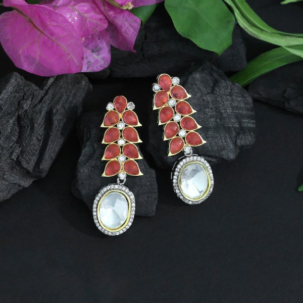 Magenta Color American Diamond Earrings-16945
