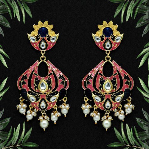 Magenta Color Kundan Meenakari Earrings