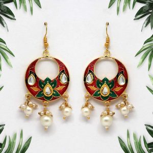 Magenta Color Kundan Meenakari Earrings-0