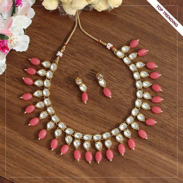 Magenta Color Kundan Necklace Set-0