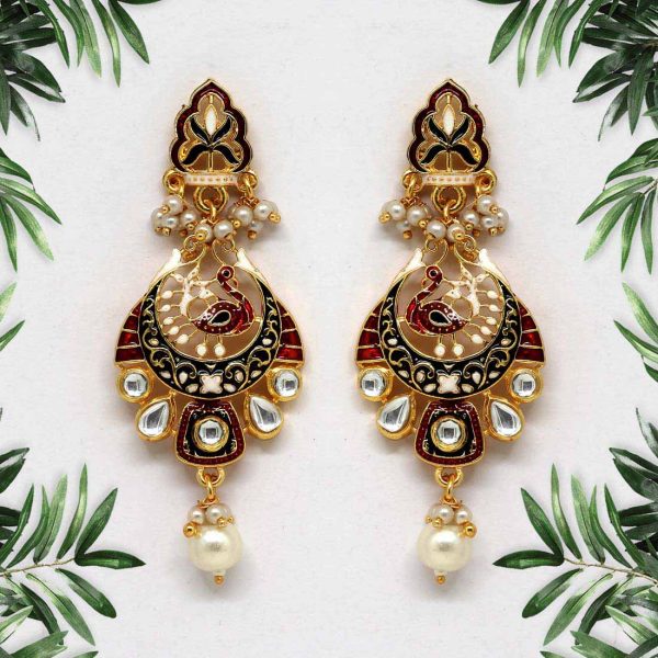 Maroon & Black Color Kundan Meenakari Earrings-0