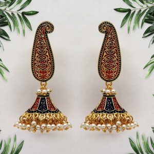 Maroon & Blue Color Mint Meena Earrings-0