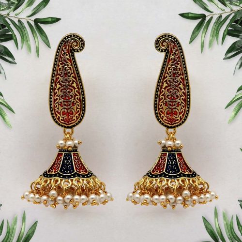 Maroon & Blue Color Mint Meena Earrings