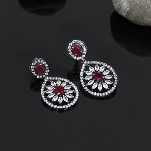 Maroon Color American Diamond Earrings