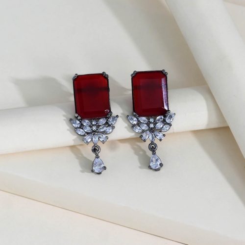 Maroon Color American Diamond Earrings