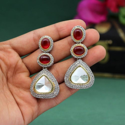 Maroon Color American Diamond Earrings