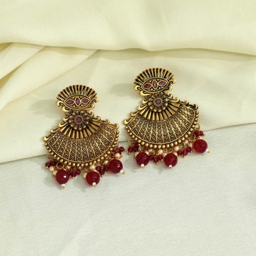 Maroon Color Antique Earrings