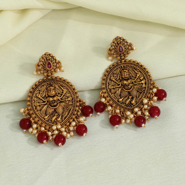 Maroon Color Antique Earrings-0