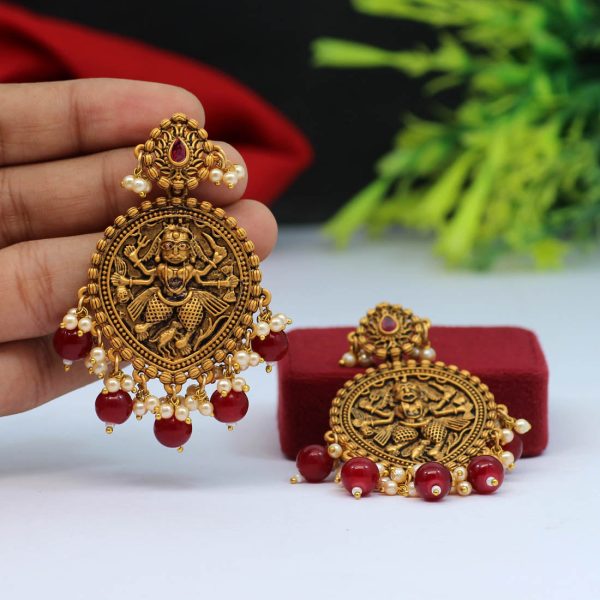 Maroon Color Antique Earrings-14799