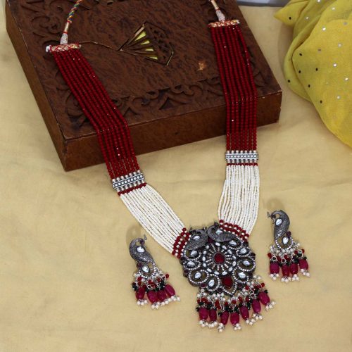 Maroon Color Beads Necklace Set