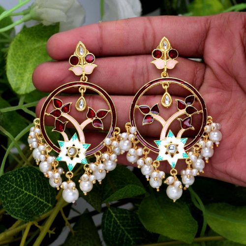 Maroon Color Glass Stone Meenakari Earrings