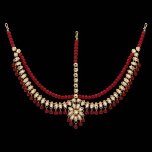 Maroon Color Imitation Pearl & Kundan Work Matha Patti-0