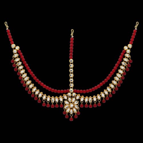 Maroon Color Imitation Pearl & Kundan Work Matha Patti