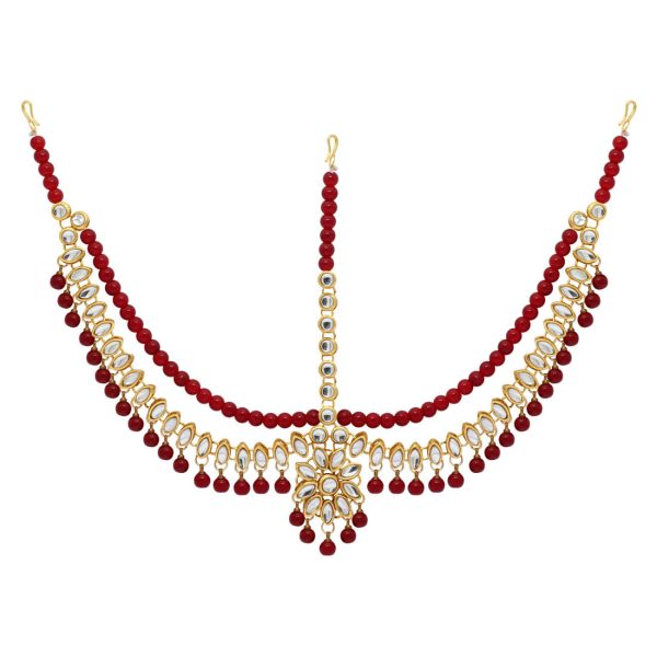 Maroon Color Imitation Pearl & Kundan Work Matha Patti-9731