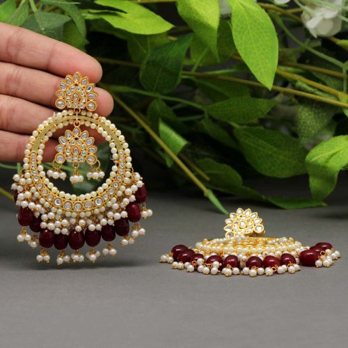 Maroon Color Kundan Earrings