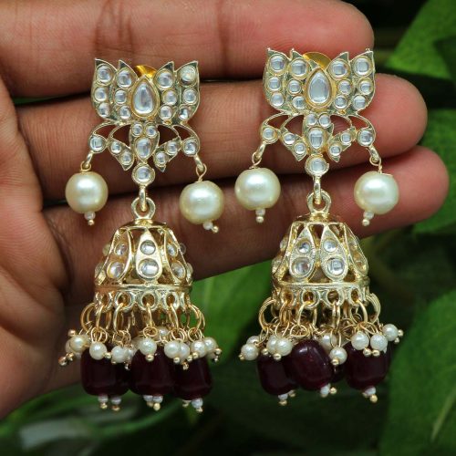 Maroon Color Kundan Earrings