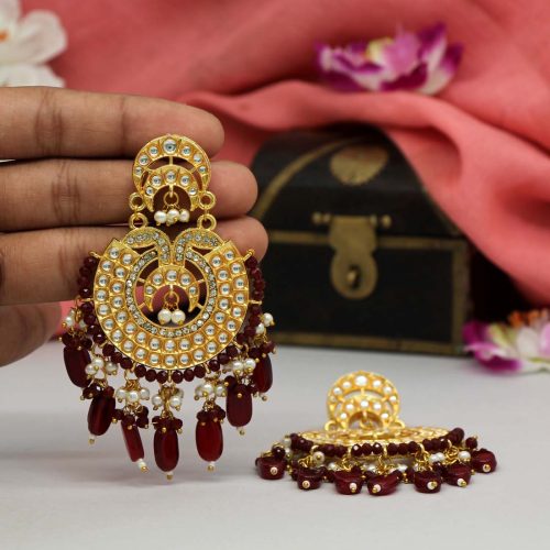 Maroon Color Kundan Earrings