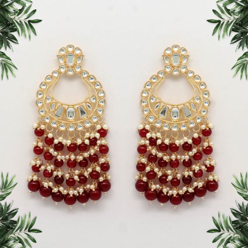 Maroon Color Kundan Earrings