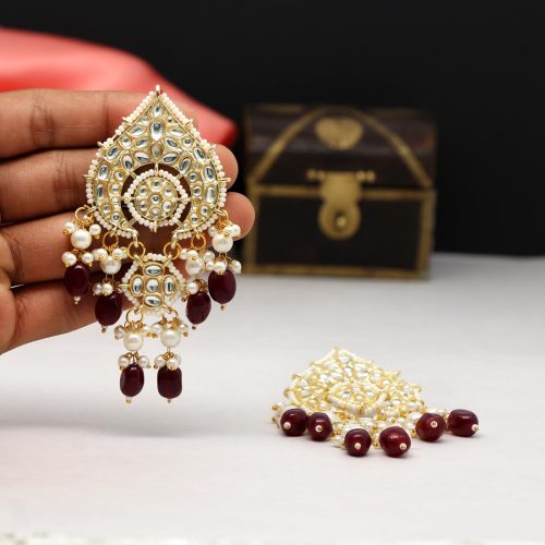 Maroon Color Kundan Earrings