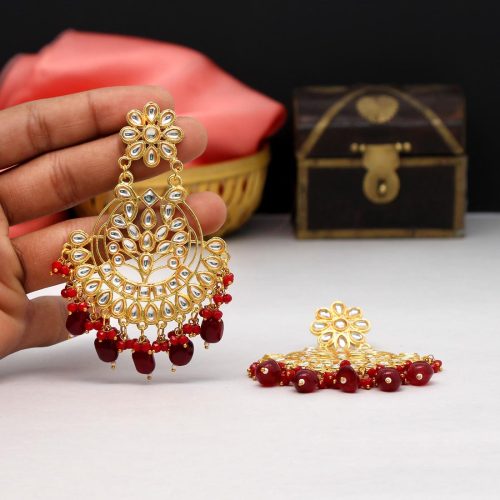 Maroon Color Kundan Earrings