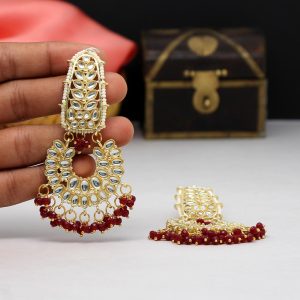 Maroon Color Kundan Earrings-0