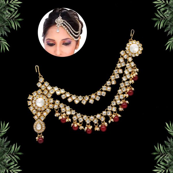 Maroon Color Kundan Maang Pasa-9330