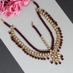 Maroon Color Kundan Matha Patti-0