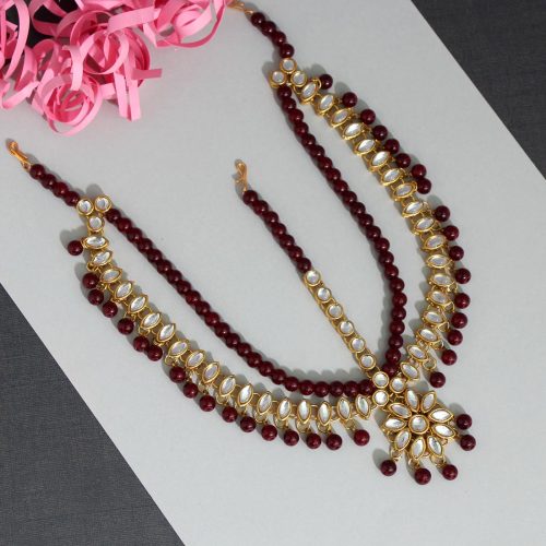 Maroon Color Kundan Matha Patti