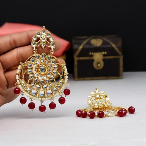 Maroon Color Kundan Meenakari Earrings