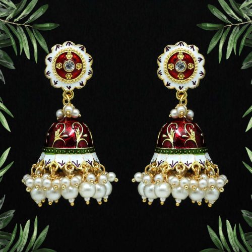 Maroon Color Kundan Meenakari Earrings