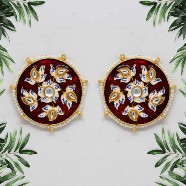 Maroon Color Kundan Meenakari Earrings-0