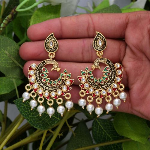 Maroon Color Kundan Meenakari Earrings