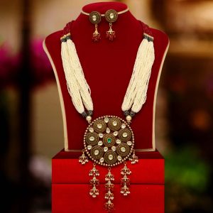 Maroon Color Kundan Meenakari Necklace Set-0