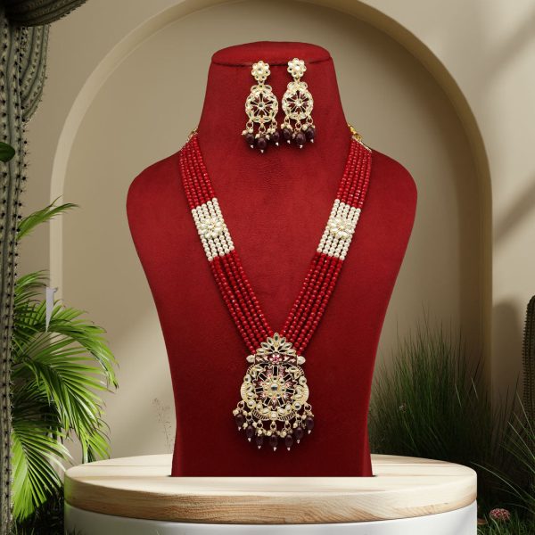 Maroon Color Kundan Meenakari Necklace Set-3625