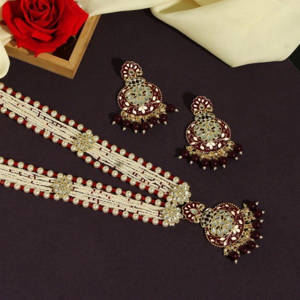 Maroon Color Kundan Meenakari Necklace Set-3627