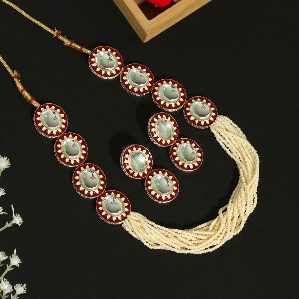 Maroon Color Kundan Meenakari Necklace Set-3685