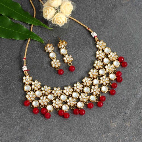 Maroon Color Kundan Necklace Set