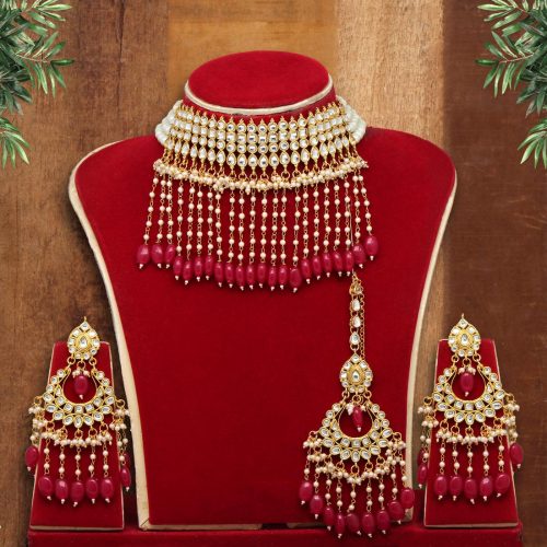 Maroon Color Kundan Necklace Set