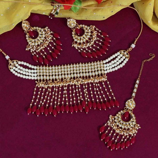 Maroon Color Kundan Necklace Set-7746