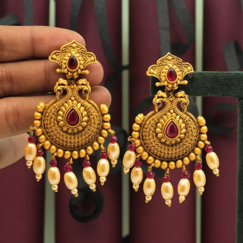 Maroon Color Matte Gold Earrings