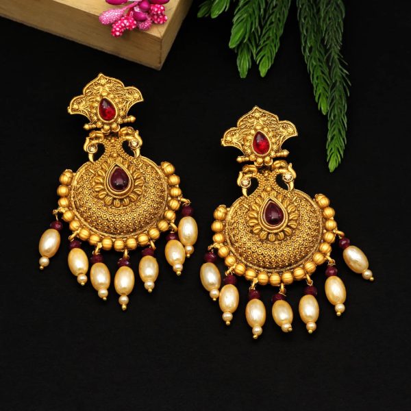 Maroon Color Matte Gold Earrings-5932