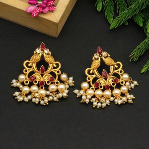 Maroon Color Matte Gold Earrings-0