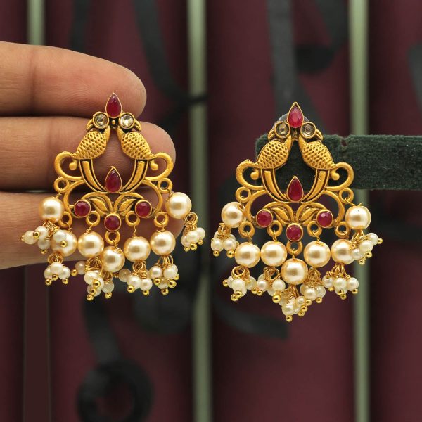 Maroon Color Matte Gold Earrings-5934