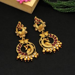 Maroon Color Matte Gold Earrings-0