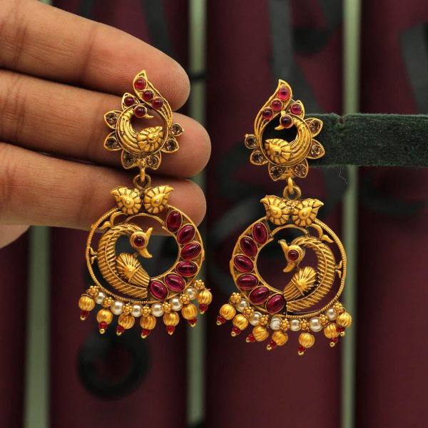 Maroon Color Matte Gold Earrings-5942