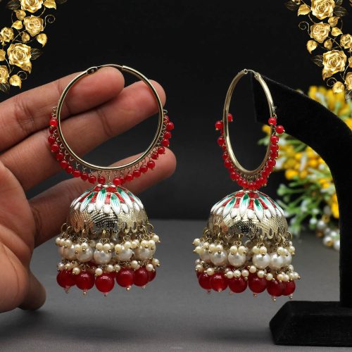 Maroon Color Meenakari Earrings