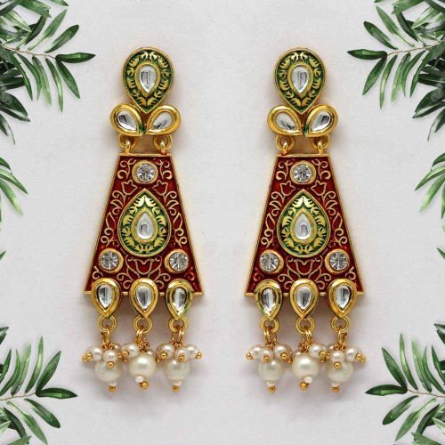 Maroon Color Mint Meena Earrings