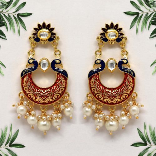 Maroon Color Mint Meena Earrings