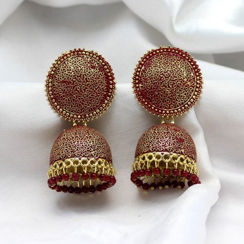 Maroon Color Mint Meena Earrings